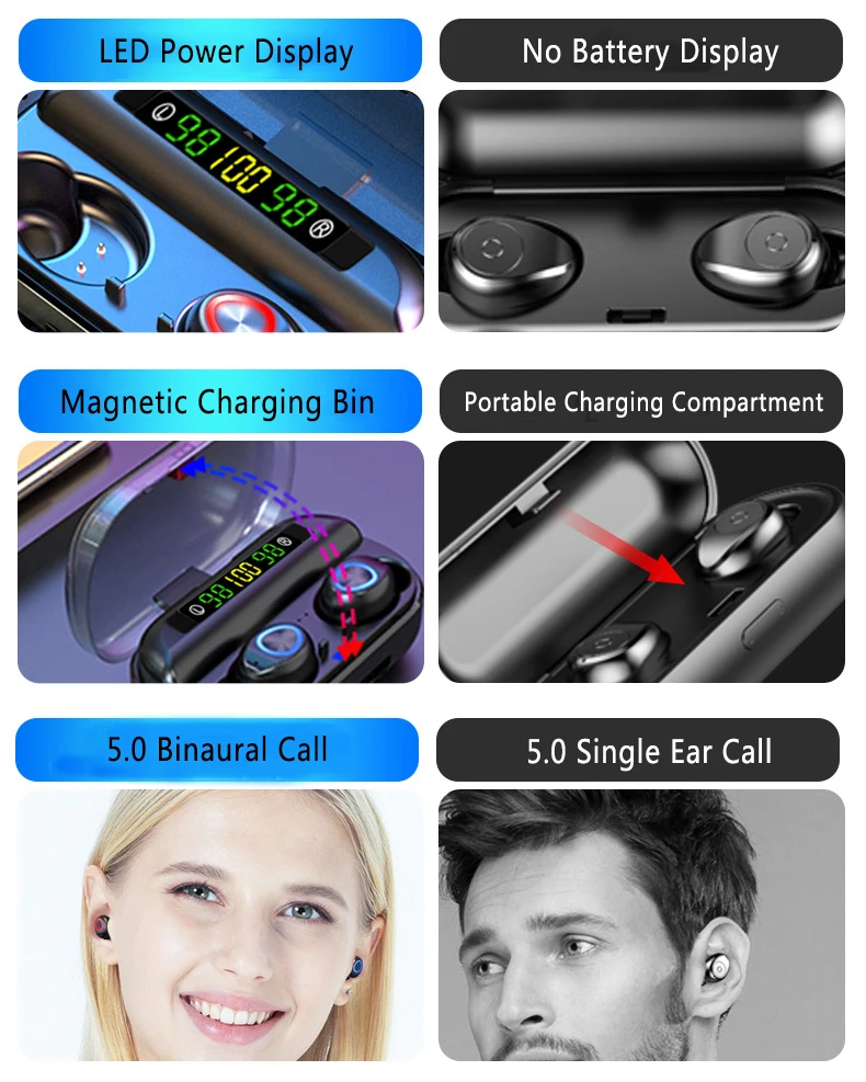 Mr 8D Wireless Earphone Bluetooth V5.0 Wireless Bluetooth Headphone LED Display With 2000mAh Power Bank Headset With Microphone