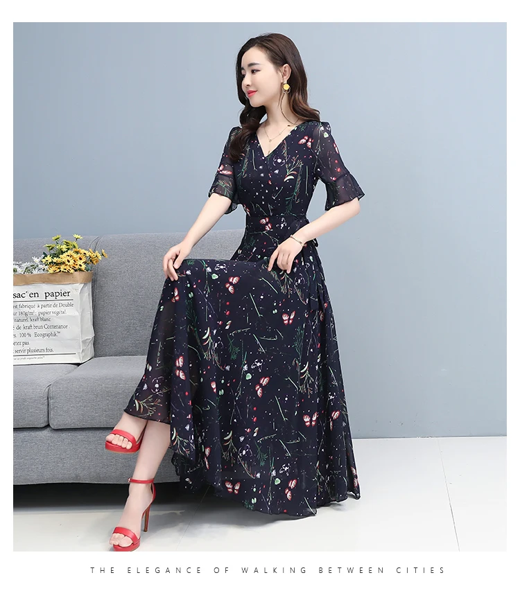 קיץ בציר בתוספת גודל Boho ארוך שמלה קיצית 2021 פרחוני שיפון מזדמן חוף Midi שמלת קוריאני נשים Bodycon המפלגה מקסי Vestidos