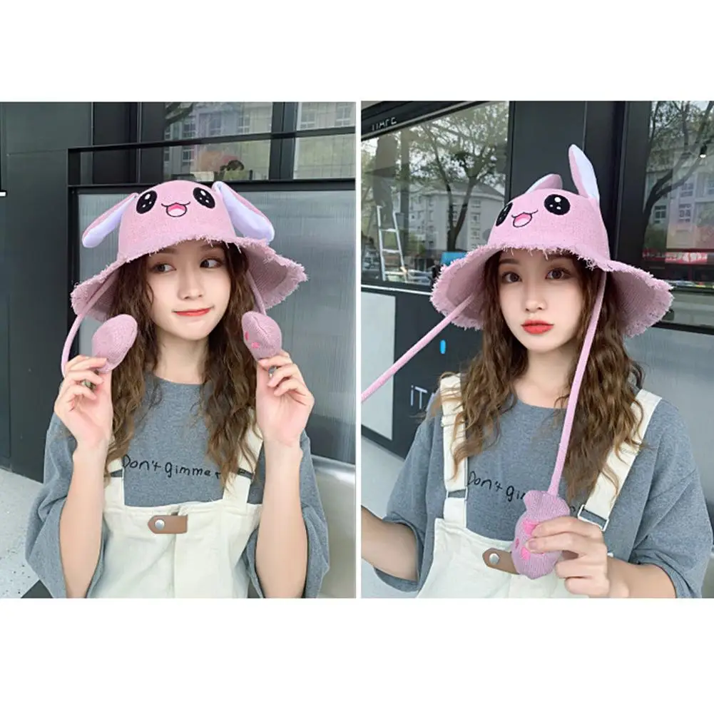 DSstyles 1 шт. ухо будет перемещать sunhat хлопок вязать шляпа может двигаться Уши милый кролик Sunhat