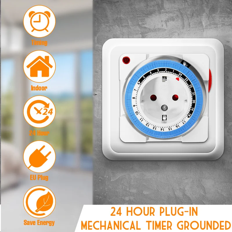 Розетка LEORY Timer 230 В 16A Электрический механический таймер 24 часа европейская вилка