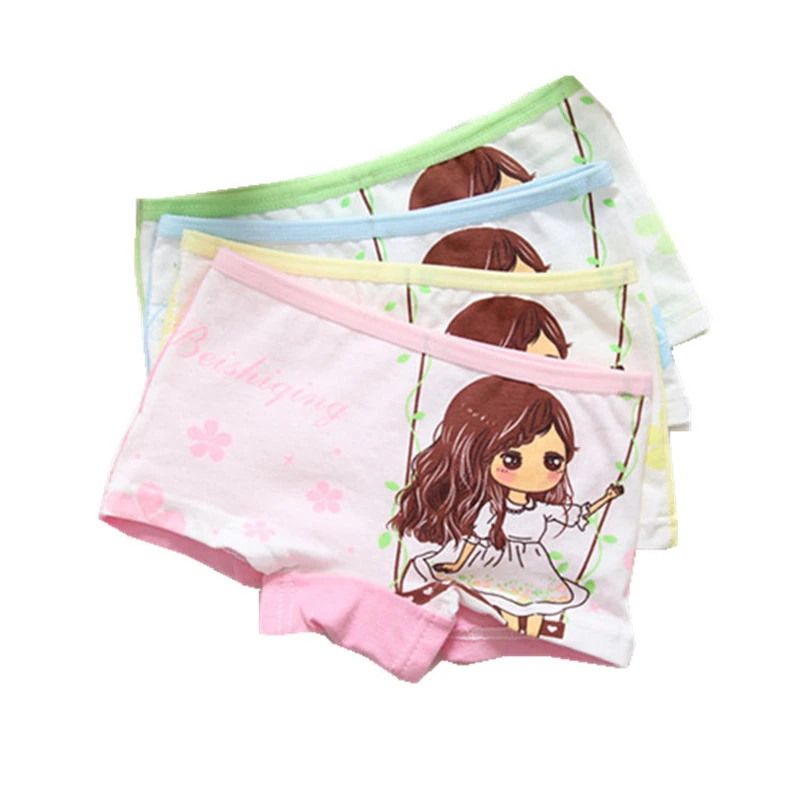 

4Pcs/lot Children's Cotton Underwear Female Cartoon Printed Baby Girls Underwear Boxer Briefs Panties