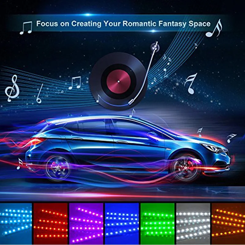 Ambient Light Car Led Neon Floor Foot Light APP Cigarette Lighter RGB Auto Interior Decorative Atmosphere Lights 12V Universal