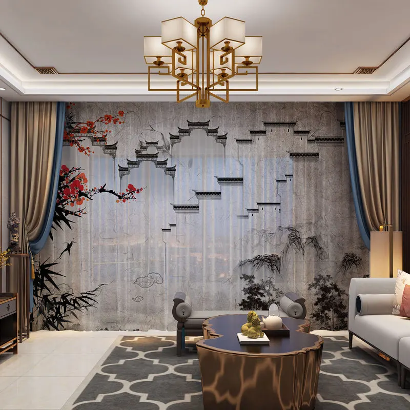 Landscape Chinese Style 3D Customized Photo Curtains Natural Drape Panel Sheer Tulle For Living Room Door Bedroom | Дом и сад