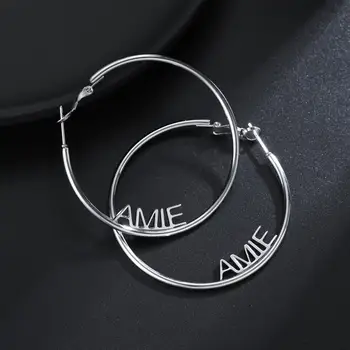 

MYDIY Custom Big Hoop Earrings Personalized Large Name Earrings For Women Fashiom 3 Color Name Cricle Earrings Party Jewelry