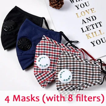 

4pcs 3pcs PM2.5 Cotton Face Mask Reusable Washable Mouth Masks Black Elastic Adult Fabric Mask For Women Men With PM25 Filters