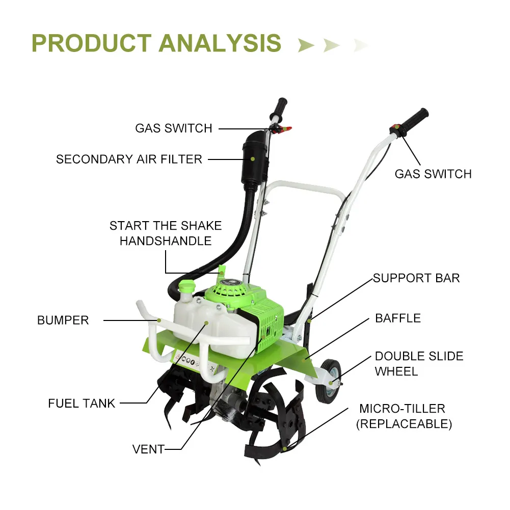 Садовый мини-культиватор, роторный почвенный культиватор 68cc 2500 W, садовый мини-культиватор, машина для рыхления почвы, оборудование
