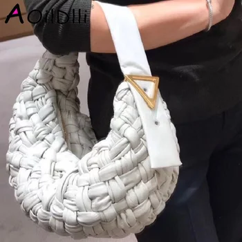 

Shaped Handbags Hobo Bag Handwoven PU Leather Shoulder Bag Strap With Triangular Buckle Famoud Brand Designer Tote Bags