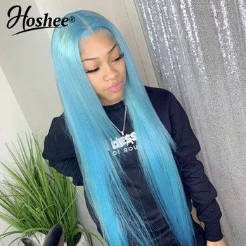 

Blue Color Transparent Lace Front Wig Lace Front Human Hair Wigs For Black Women Brazilian Remy Straight Lace Front Wig 180%