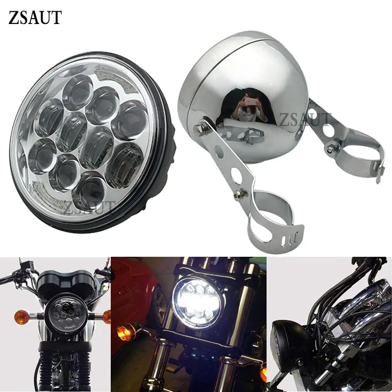 

5.75" 5-3/4" LED Projector Motorcycle Headlight with 5.75 Inch LED Headlight Housing Round Bucket