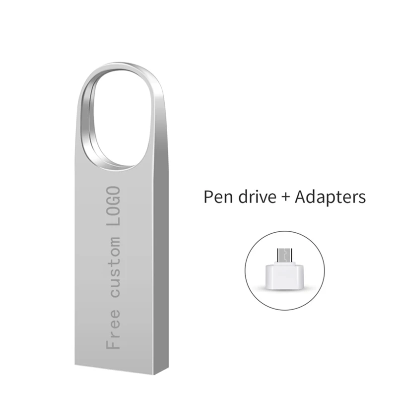 Водонепроницаемый Подарочный USB флеш-накопитель, 128 ГБ, металлическая ручка, 64 ГБ, 32 ГБ, серебристый флэш-диск, 16 ГБ, флешка, 8 ГБ, 4 Гб, бесплатный логотип на заказ - Цвет: Silver