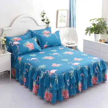 

15 3pcs Bedding Set Flamingo Pattern Ruffled Bedspreads Queen Bed Bed Skirt Bedclothes Bedding Set Christmas Decor Bed Sheet
