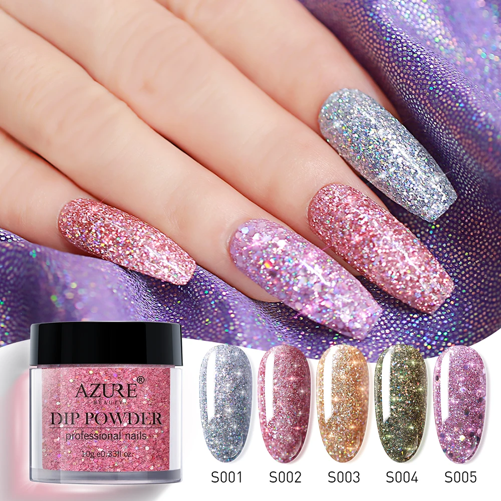  Azure Beauty Sparkly Glitter Dipping Powder Nail Art Shiny Dip System Powder French Manicure Natura