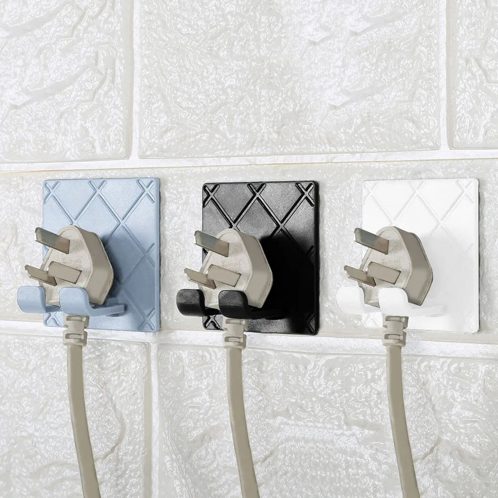 

1pc Solid Color Kitchen Bathroom Wall Adhesive Plastic Power Plug Socket Holder Hanger Wall Storage Hook for Home Office