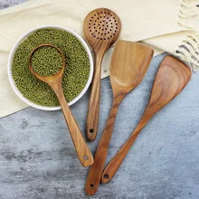 Деревянная кухонная утварь, деревянные ложки для приготовления пищи, деревянные ложки для посуды с антипригарным покрытием, кухонная посуда из органического тикового дерева со спа