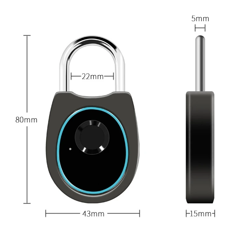 

USB Smart Fingerprint Lock Rechargeable Keyless IP66 Waterproof Anti-Theft Digital Padlock for Locker, Door, Luggage, Backpack