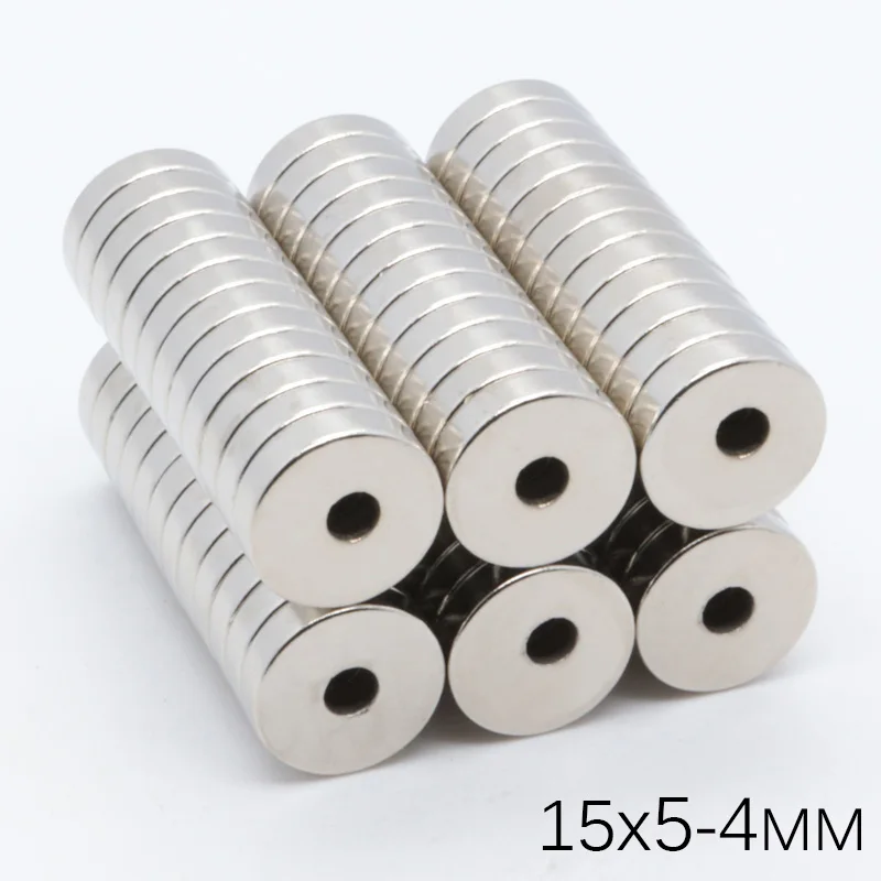 50Pcs 15x5mm Hole 4mm Wholesale Round Countersunk Ring Magnet Super Strong Powerful Rare Earth Neodymium 15*5-4mm Hot sale