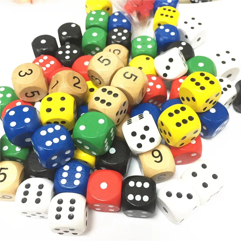 

50pcs Wood Dice D6 Sided Dice 16mm Digital number or point Cubes Round Coener For Kid Toys Board Games