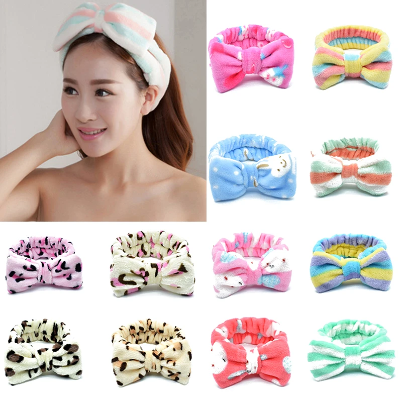 Winter Elastic Coral Fleece Hairband Bowknot Headband For Spa Bath Shower Makeup Face Wash Cosmetic Headband Hair Accessories star hair clips