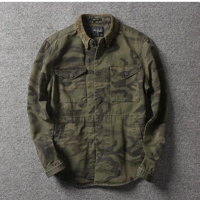 dark camouflage Мужские осенние и зимние модные брендовые военные камуфляжные стильные винтажные рубашки с длинными рукавами мужские повседневные плотные карманные рубашки ткань - Цвет: dark camouflage