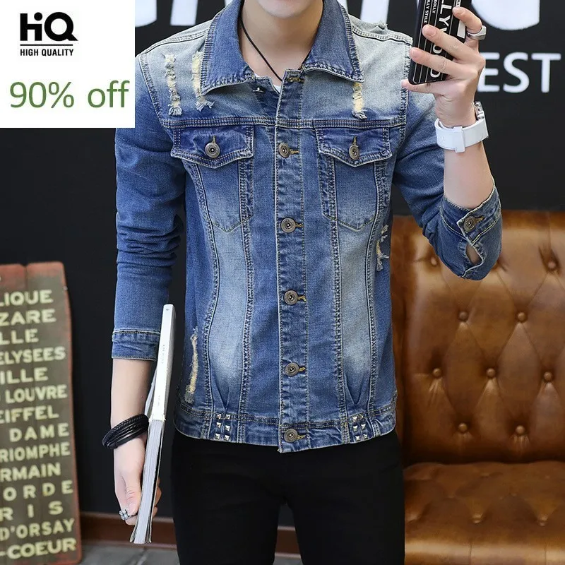 

2020 New Mens Clothing High Street Men's Denim Jacket Jaqueta Masculina Spring Autumn Jeans Jacket Casual Men Cowboy Size 3XL