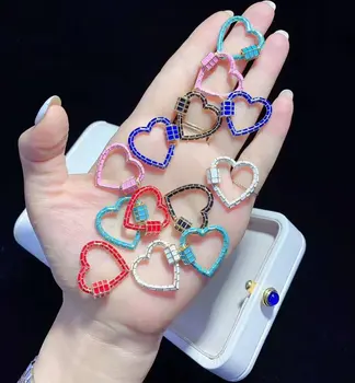 

2PCS, Enamel Lock Carabiner Stripe Heart Lock Metal Clasp Jewelry Findings