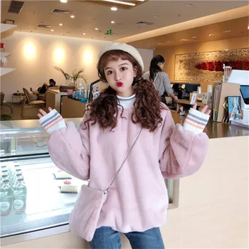 

Woman Hoodies Blue Pink Korean Hoodie Comfortable Casual Solid Pullovers Autumn Loose Long Sleeve Warm Clothes Winter Girl