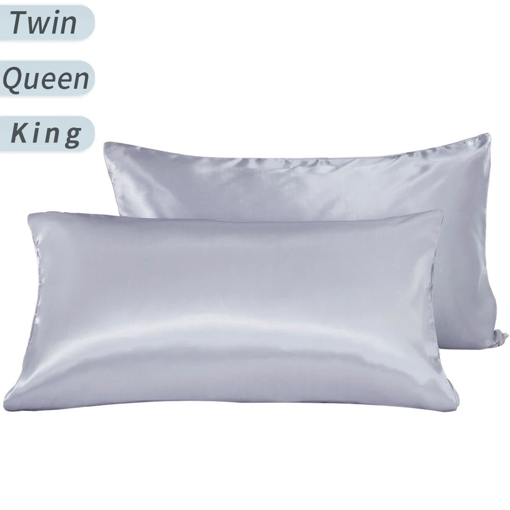 2Pcs Standard Queen King Satin Silk Pillowcase Pillow Cover Bedding Home Decor 