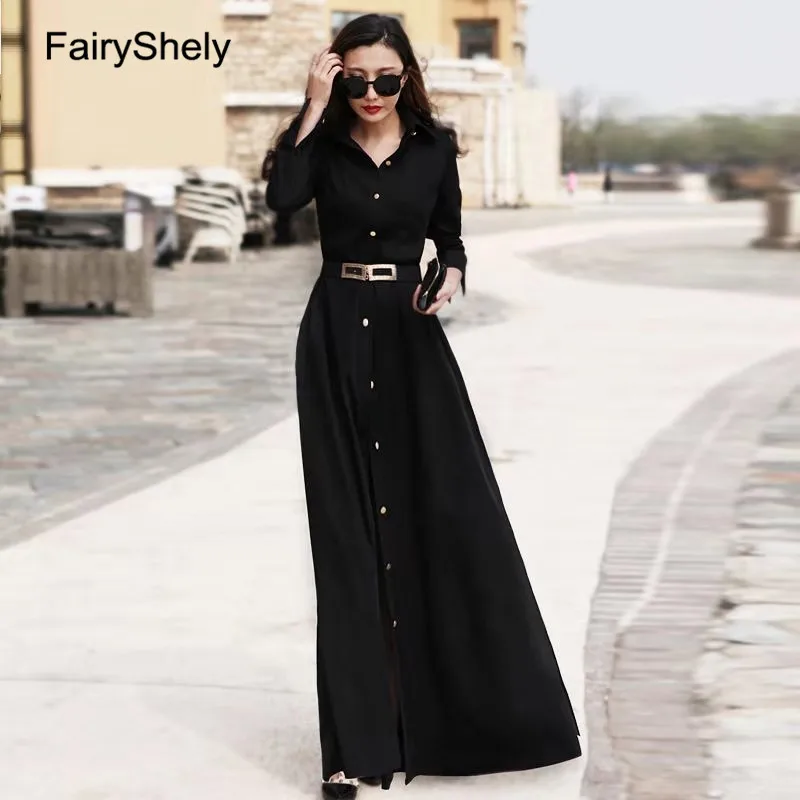 FairyShely 2020 весеннее длинное платье макси для женщин сексуальное черное Клубное