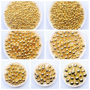 

3-14mm Gold/Silver Loose Metal Smooth Spacer Beads For Making Round Ball Findings DIY Jewelry Bracelet Accessories