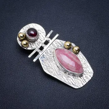 

Natural Two Tones Rhodochrosite and Amethyst Handmade Unique 925 Sterling Silver Pendant 1.5" A1554