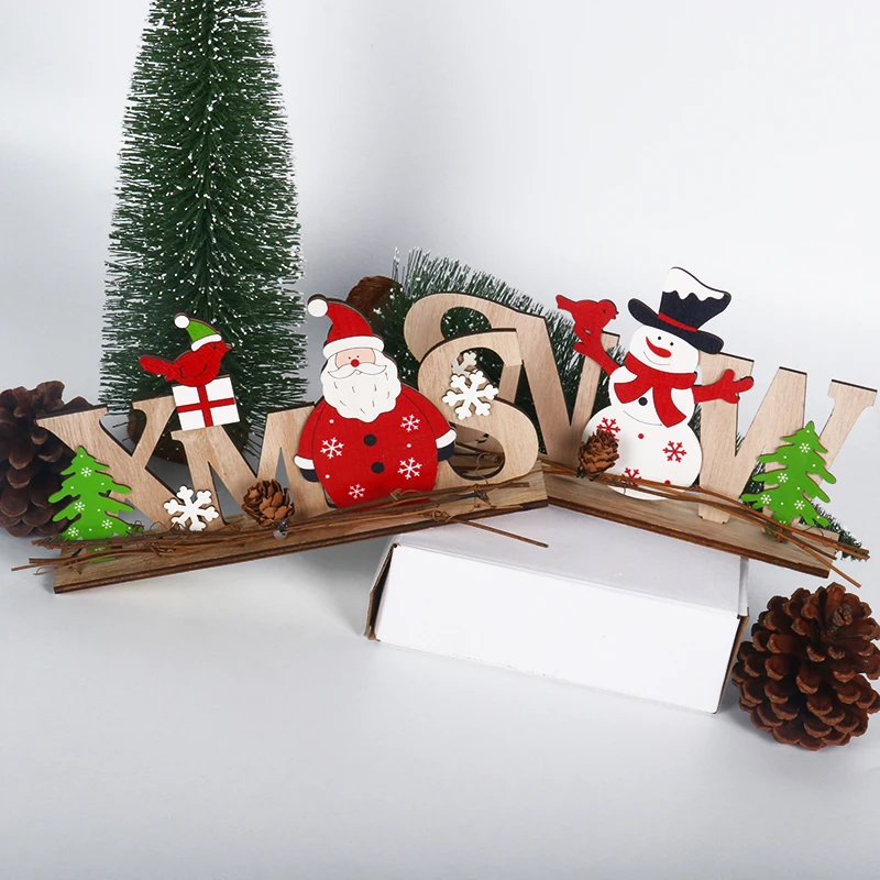 Noel Christmas Decorations for Home Wooden Craft Xmas Navidad Christmas Gift Santa Claus Snowman Gift Box Christmas Tree Decor