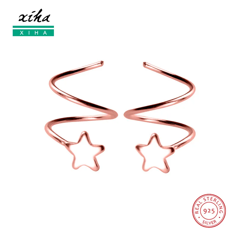 

Rose Gold 925 Sterling Silver Ear Piercing Stud Earrings for Women Girls Teens Star Wave Twist Simple Cute Small Fashion Jewelry