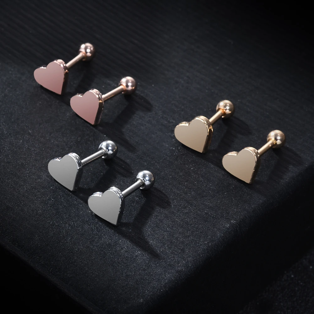 2pcs Tragus Earrings Cartilage Helix Heart Shape Ear Studs Piercing Jewelry Gift