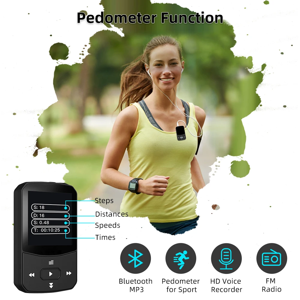 Спортивный MP3 плеер Deelife Bluetooth с зажимом fm радио шагомером повязкой для бега