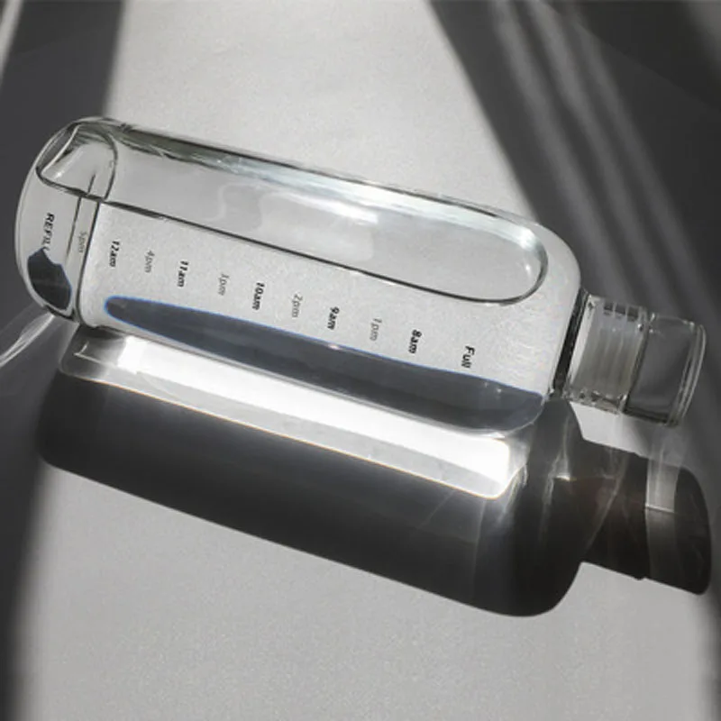 500/750ml Simple fashion time scale cup sealed high borosilicate heat resistant  glass bottle eight cups a day water cup