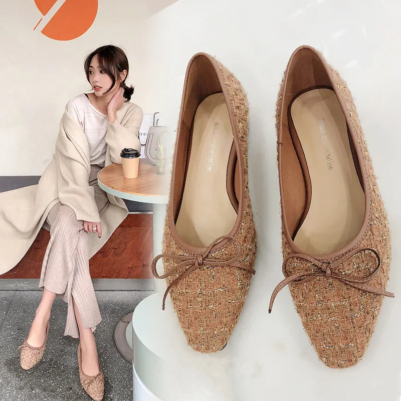 

2019 Spring New Style Casual Square Head Leather Bowknot Slip-on Moccosins Flat Low Heel Shoes Children