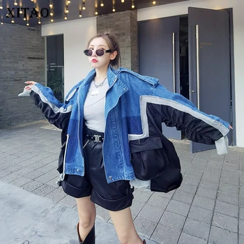 

XITAO Streetwear Denim Jacket Women Irregular Color Matching Plus Size Trend Personality Coat Women Autumn Women Clothes XJ5039