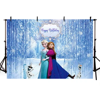 

Art Cloth Custom Cartoon Photography Backdrops Ice Queen Princess Crystal Anna Theme Snowflake Photo Studio Background