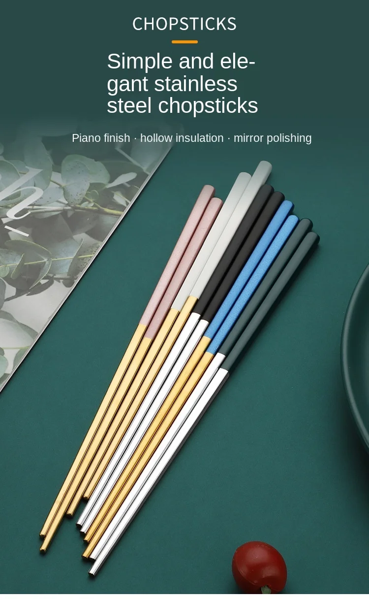 Description Picture 2 of itemGold Glossy Stainless Steel Chopsticks Korean Style Metal Chopstick Dessert Dinner Home Tableware Kitchen Tool Portable Reusable