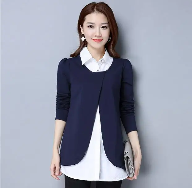 S-4XL Plus Size Womens Tops and Blouses 2020 Spring New Fake Two Pieces Casual Women Shirts Office Ladies Blusas JR139 |