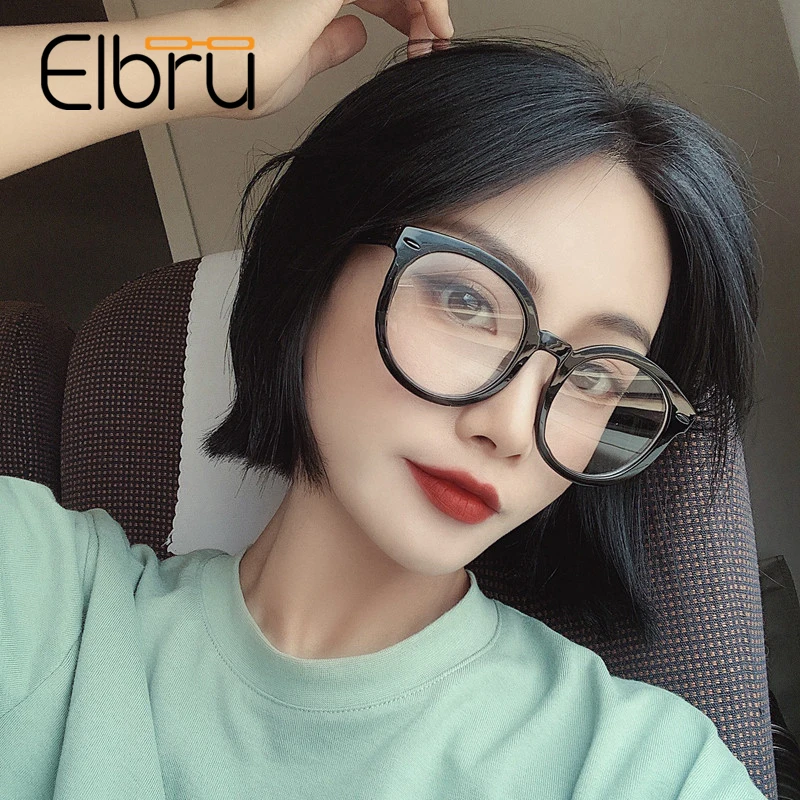 

Elbru Retro Round Myopia Optical Glasses Frame for Student Women Men 2019 Trendy Style Black Big Frame Clear Lens Eyeglasses