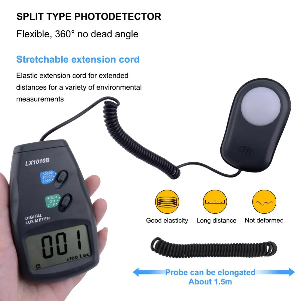 Digital Light Meter 3 range LX-1010B Digital Meter/Digital illuminance meter 0-50000 Lux photometer exposure remote control