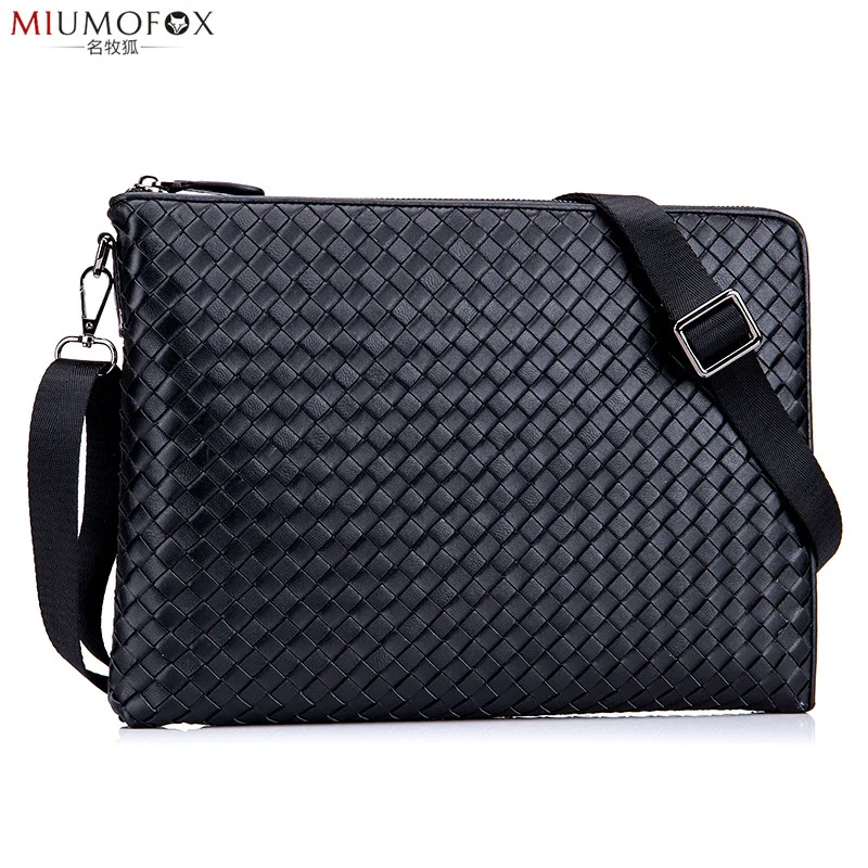 

Sheepskin Weaving Handbag Men Soft Leather Business Clutch Bag Men's Genuine Leather Envelope Bag Large Capacity Clutch Bag Whol