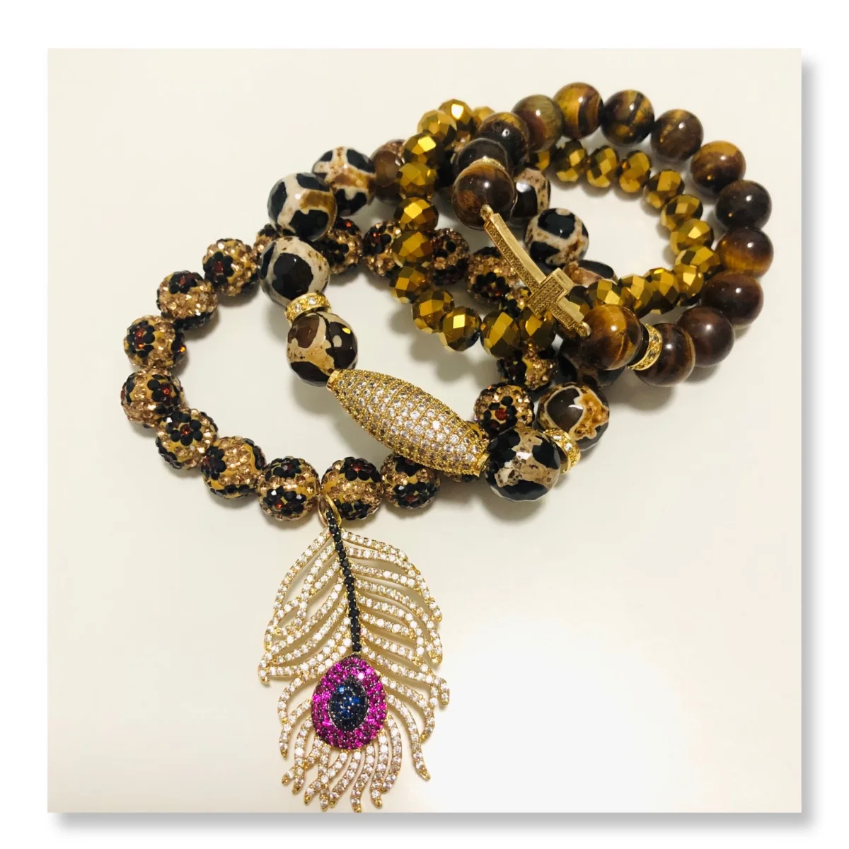 5pcs Colorful Zirconia Pave Peacock Feather Charms Pendant Women Bracelet Necklace Making Handmade Jewelry Accessories Wholesale