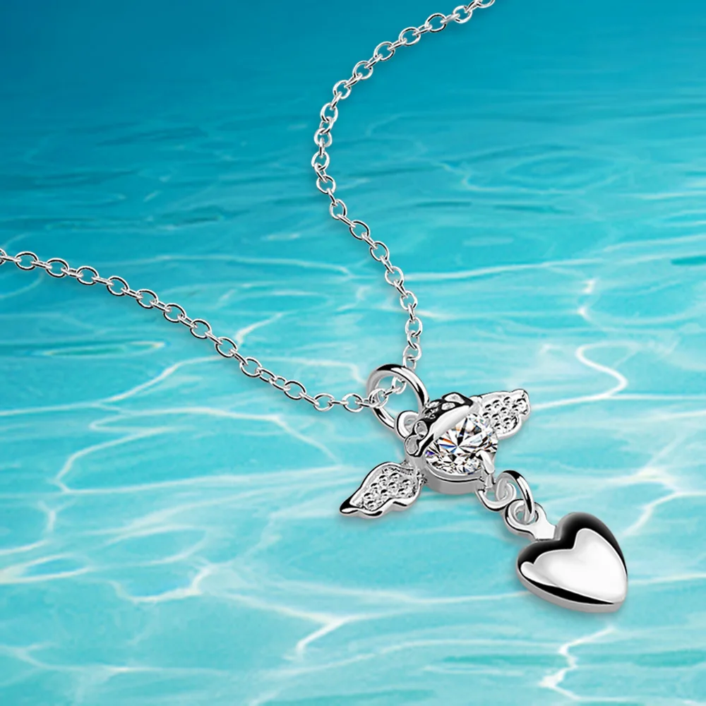Женское ожерелье из серебра 925 пробы с изображением сказочного ангела|f pendant|necklace