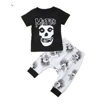 

Cool Skull Toddler Baby Kids Boys Clothes Set T-shirt Tops +Long Pants Summer Outfits Printed Clothes Newborn Sport suits