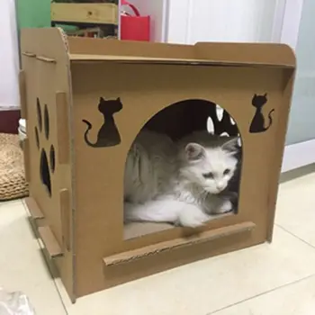 

Pet Cat Scratcher Kitten Cat House-shaped Nest Sleeping Bed Paw Grinding Chew Toy C6UE