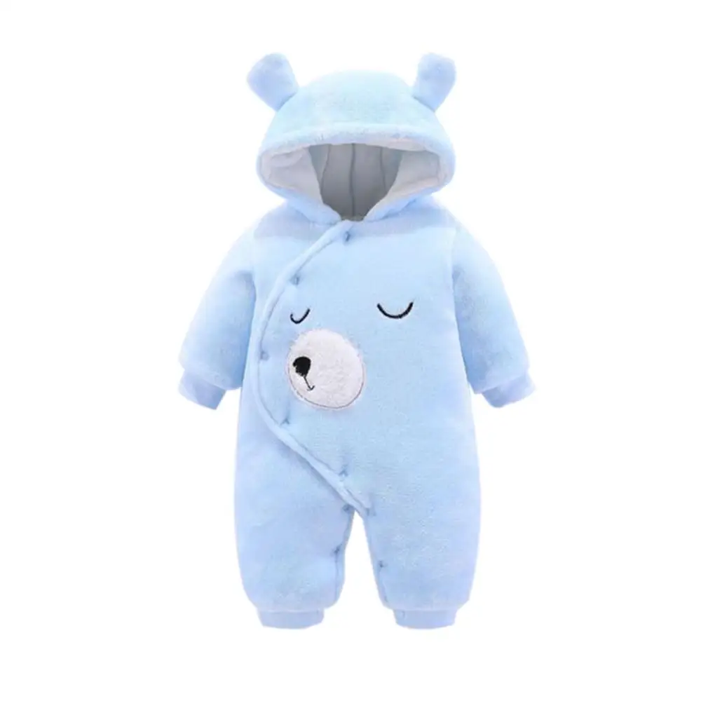 Kidlove/теплый зимний осенний толстый комбинезон с капюшоном для мальчиков и девочек с милым рисунком медведя - Цвет: Light blue