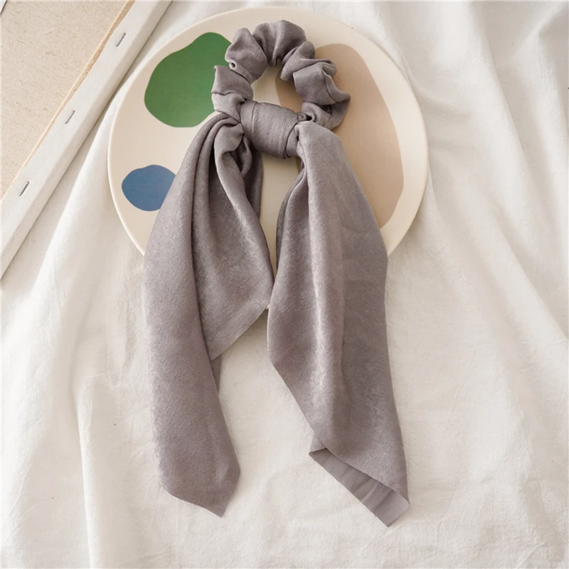 0019 Сделай Сам, однотонный/цветочный принт, бант, атласная Длинная лента, конский хвост, шарф, галстук для волос, резинки для волос, для женщин, девочек, эластичные резинки для волос, аксессуары для волос - Цвет: 0019