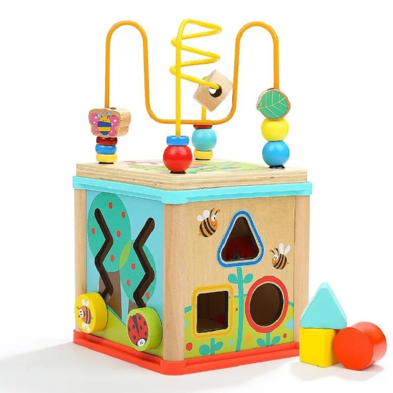 wooden activity cube target